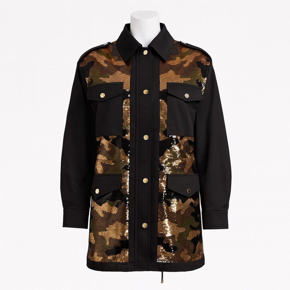 MICHAEL Michael Kors Sequined Camouflage Stretch Cotton Anorak Jacket | NWT